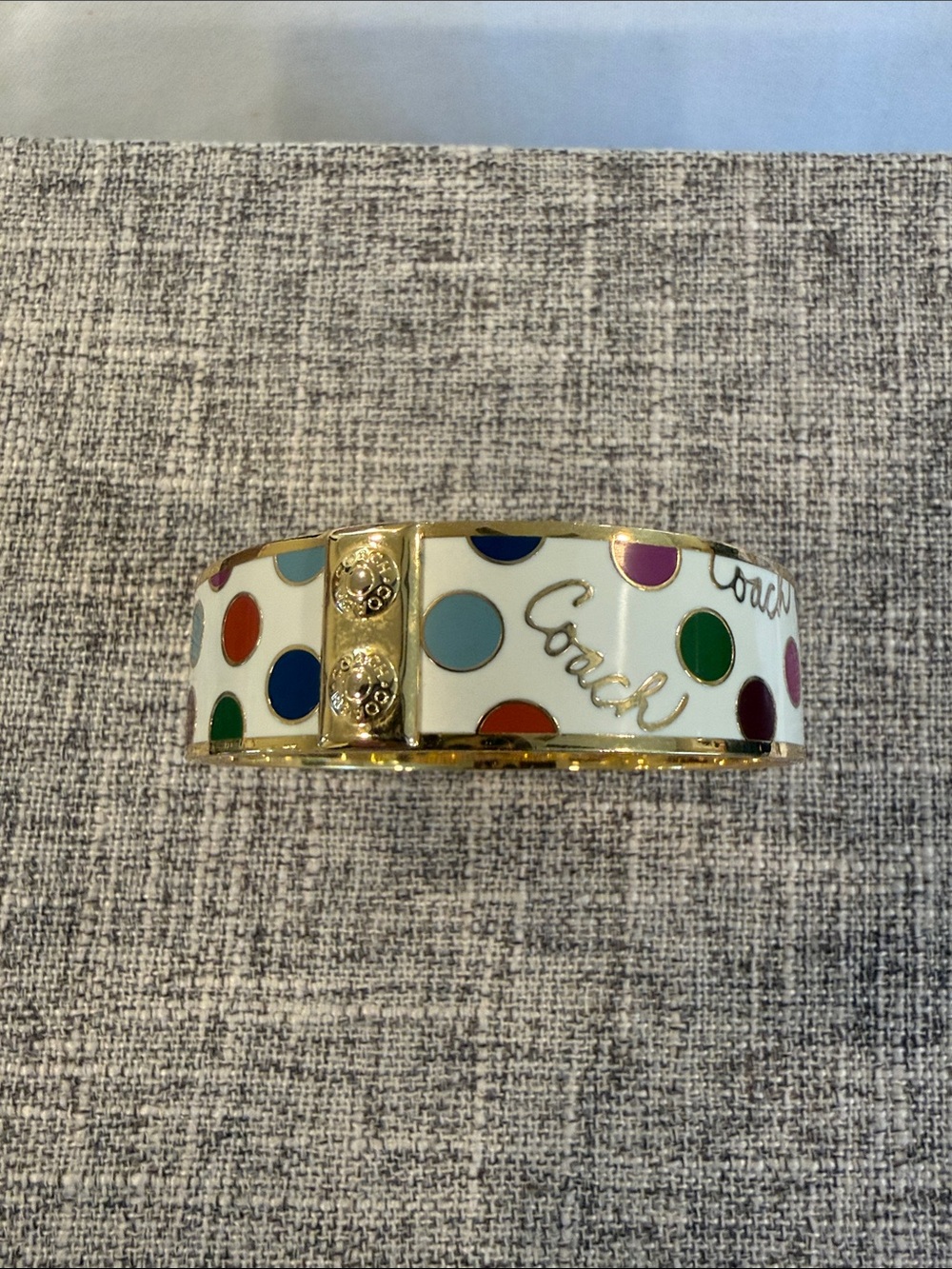 Coach White Enamel Polka Dot Bracelet with Gold-Tone Trim